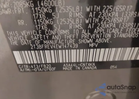 2014 Toyota Rav4 Le z USA, uszkodzony, nr VIN 2T3BFREV4EW147439